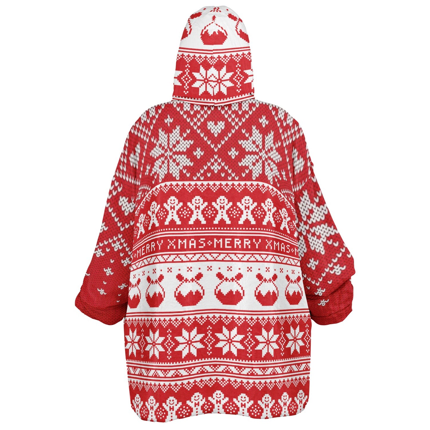 Red Christmas Snowy Happy Oversize Hooded Blanket Fun SnuggleFit