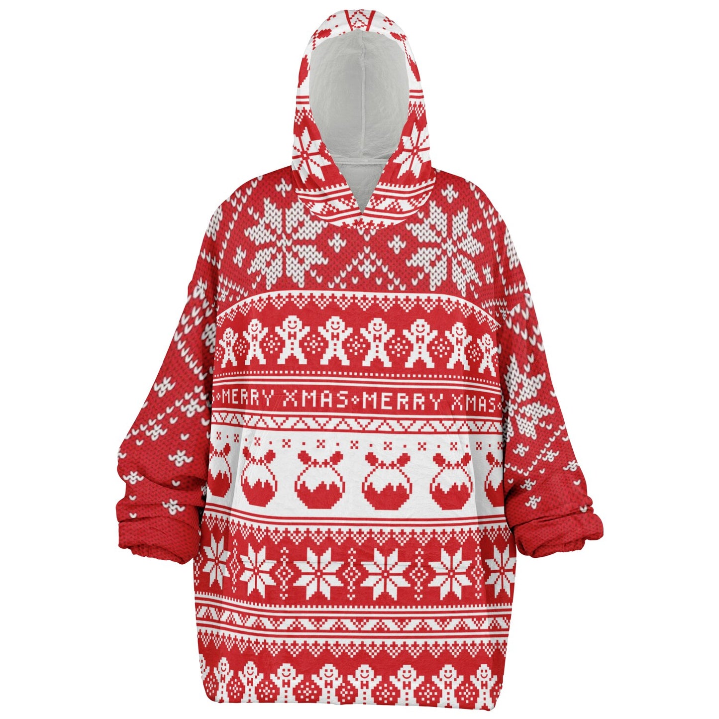 Red Christmas Snowy Happy Oversize Hooded Blanket Fun SnuggleFit