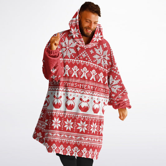 Red Christmas Snowy Happy Oversize Hooded Blanket Fun SnuggleFit
