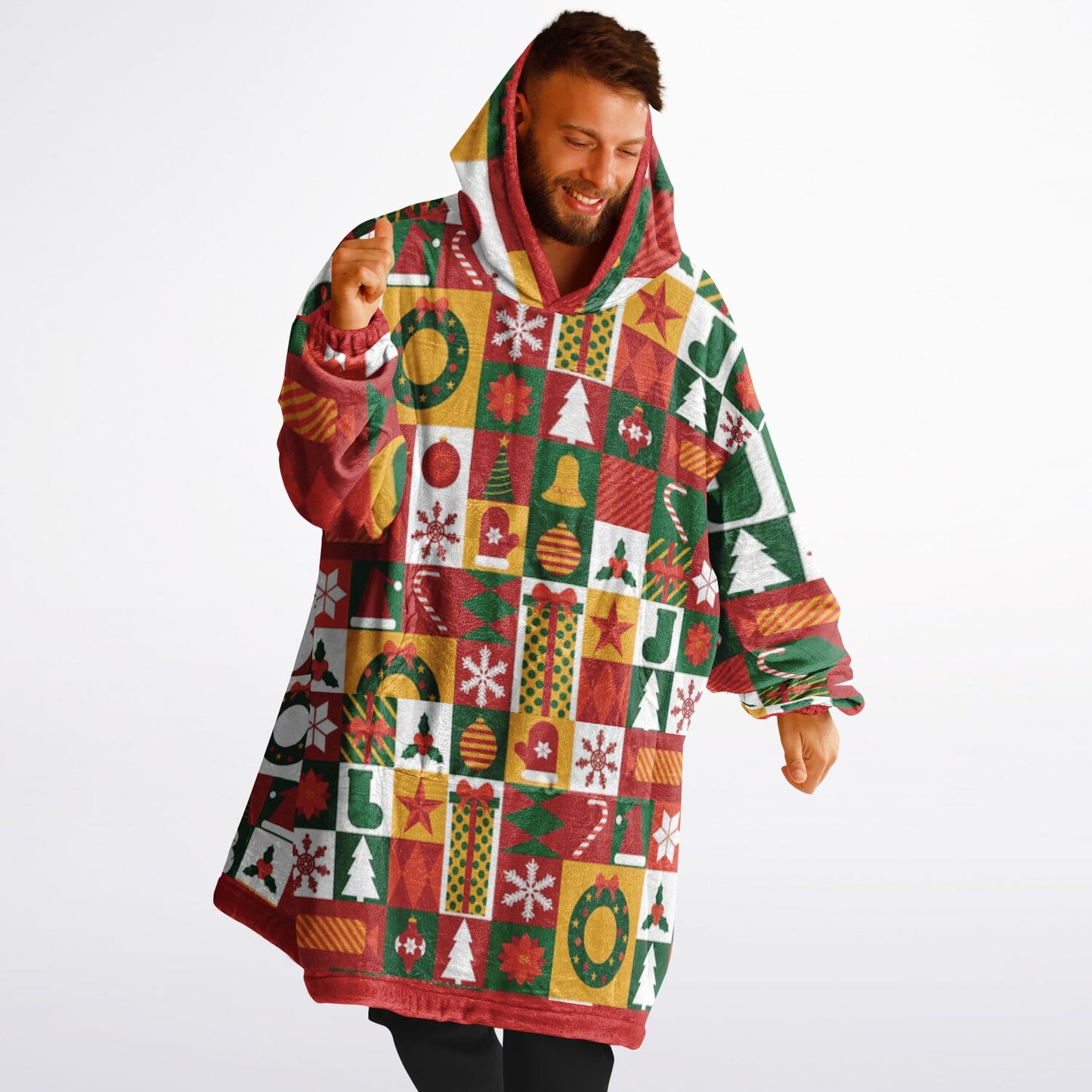 Holiday Festive Colorful Family Fun Oversize Hooded Blanket SnuggleFit