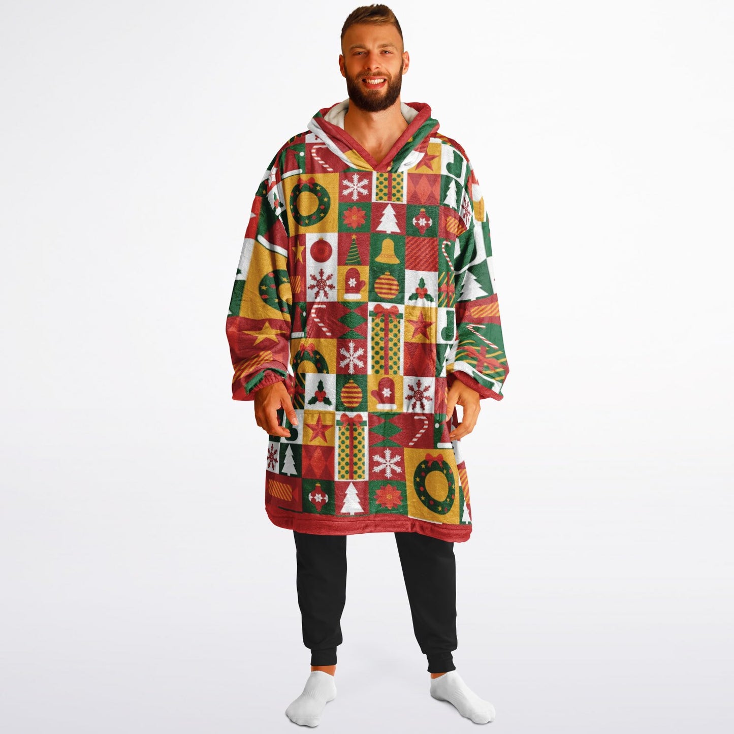 Holiday Festive Colorful Family Fun Oversize Hooded Blanket SnuggleFit