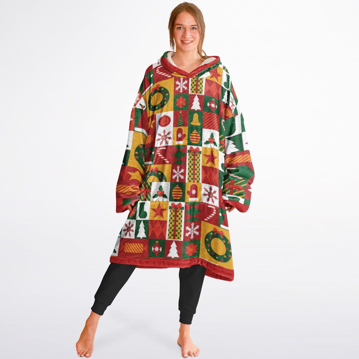 Holiday Festive Colorful Family Fun Oversize Hooded Blanket SnuggleFit