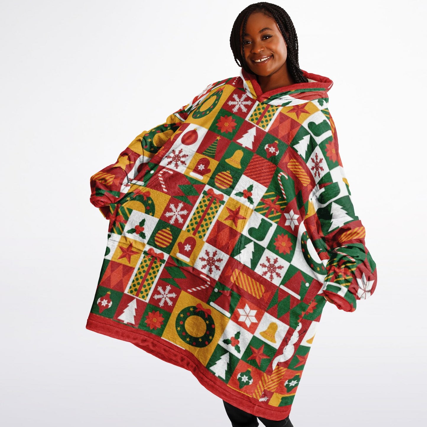 Holiday Festive Colorful Family Fun Oversize Hooded Blanket SnuggleFit